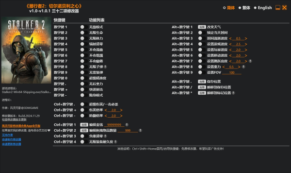 潜行者2切尔诺贝利之心修改器